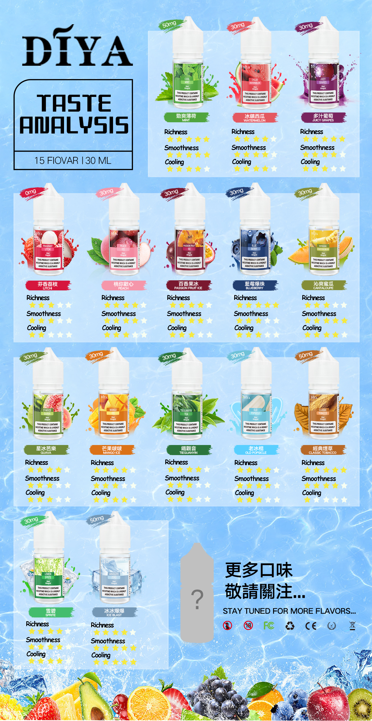 DIYA煙油 自行註油 單瓶30ML 各式水果味